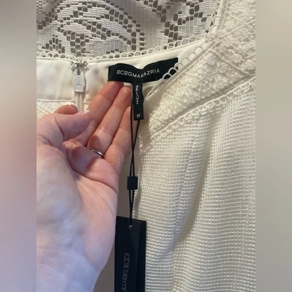 BCBG MAX AZRIA Minna Mesh Off White Mini Dress with Lace Trim Pristine NWT!!! - Picture 10 of 16